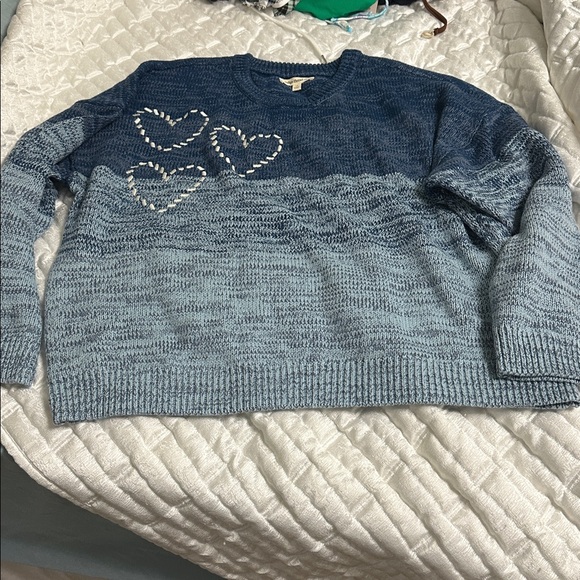 Blue Gradient Sweater with Heart Accents - Picture 1 of 6